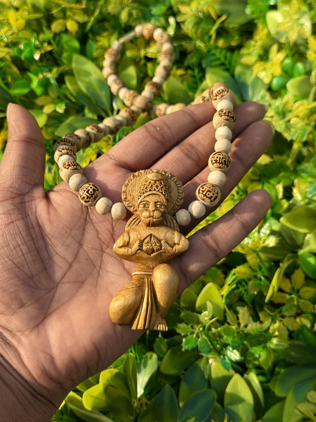 Hanuman ji Handmade Locket With Sita-Ram Name Original Tulsi Mala - 22 Inch The Vrinda Store - Original Tulsi Kanthi Mala Shop In Vrindavan