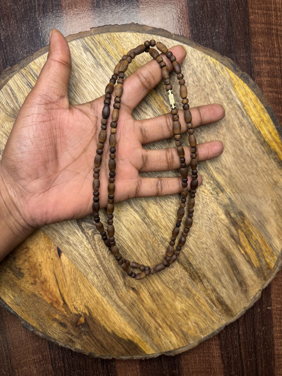 2 Round (Mridang+Round beads) Brown Original Tulsi Mala The Vrinda Store - Original Tulsi Kanthi Mala Shop In Vrindavan