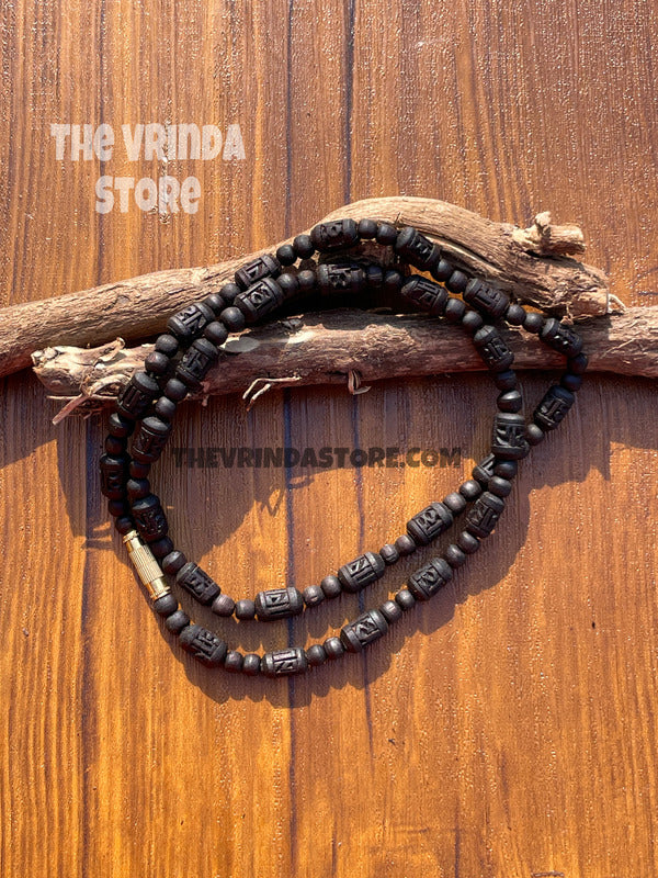 1 Round Radha Name Original Black Tulsi Mala The Vrinda Store - Original Tulsi Kanthi Mala Shop In Vrindavan