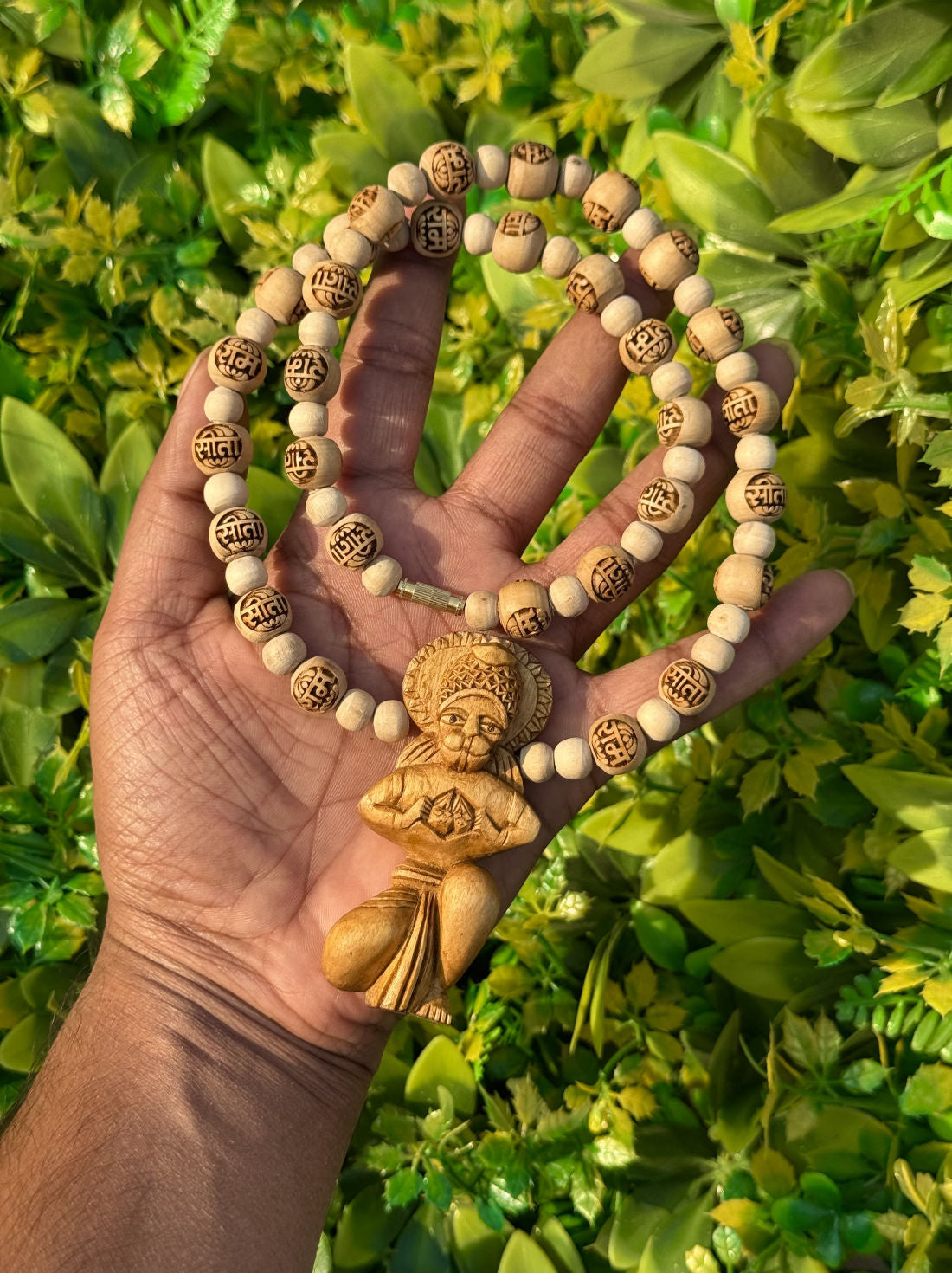 Hanuman ji Handmade Locket With Sita-Ram Name Original Tulsi Mala - 22 Inch The Vrinda Store - Original Tulsi Kanthi Mala Shop In Vrindavan