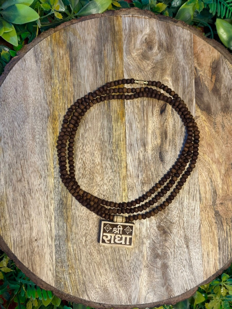 3 Round Bhaktmal Locket Tulsi Kanthi Mala(Brown Beads) The Vrinda Store - Original Tulsi Kanthi Mala Shop In Vrindavan