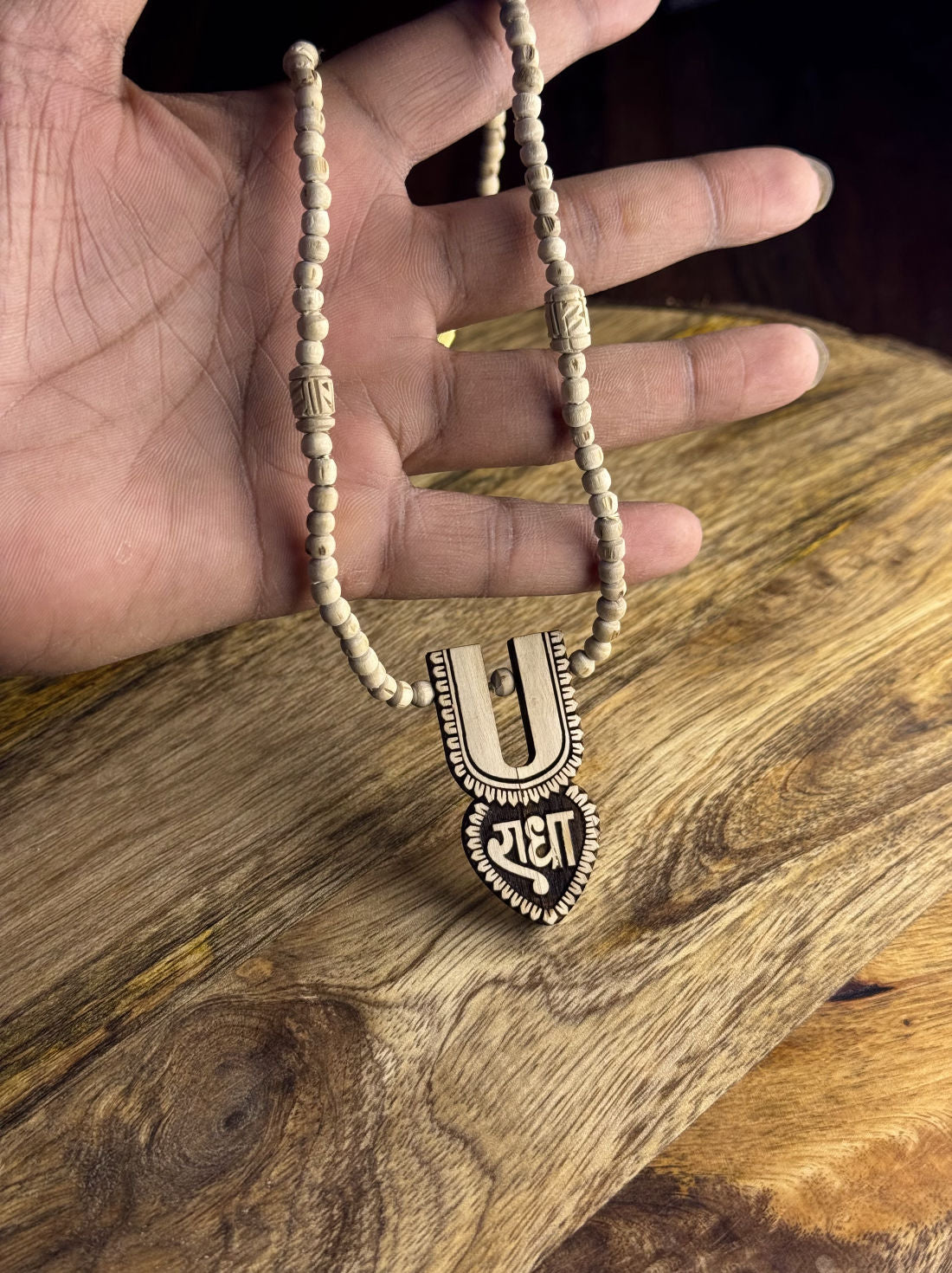 Radha Tilak Shape Locket Original Tulsi Mala The Vrinda Store - Original Tulsi Kanthi Mala Shop In Vrindavan