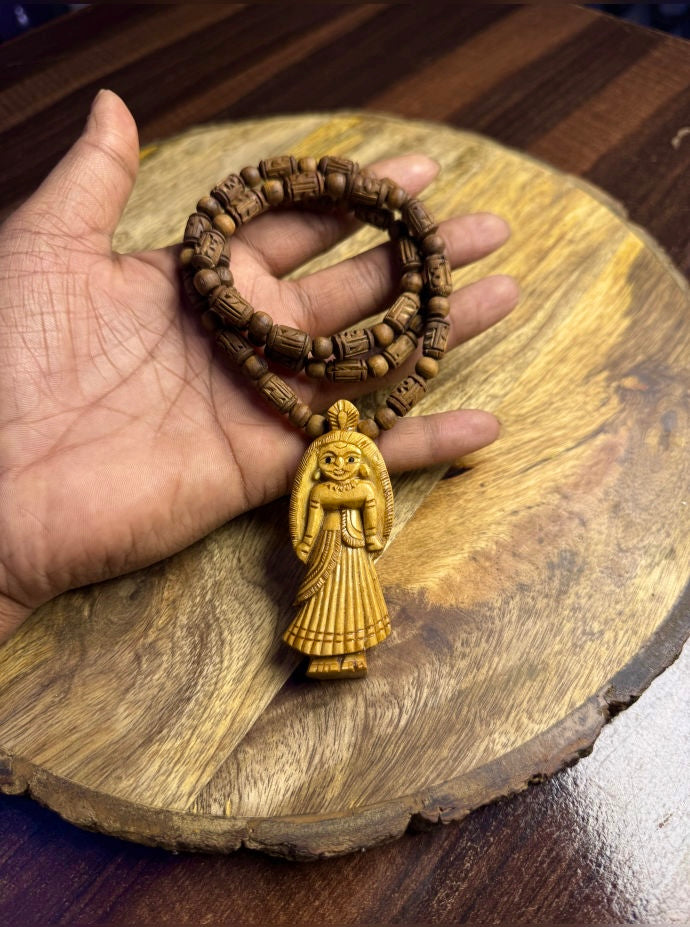 Shri Radha Handmade Locket & Radha Name Brown Original Tulsi Mala-24 Inch The Vrinda Store - Original Tulsi Kanthi Mala Shop In Vrindavan