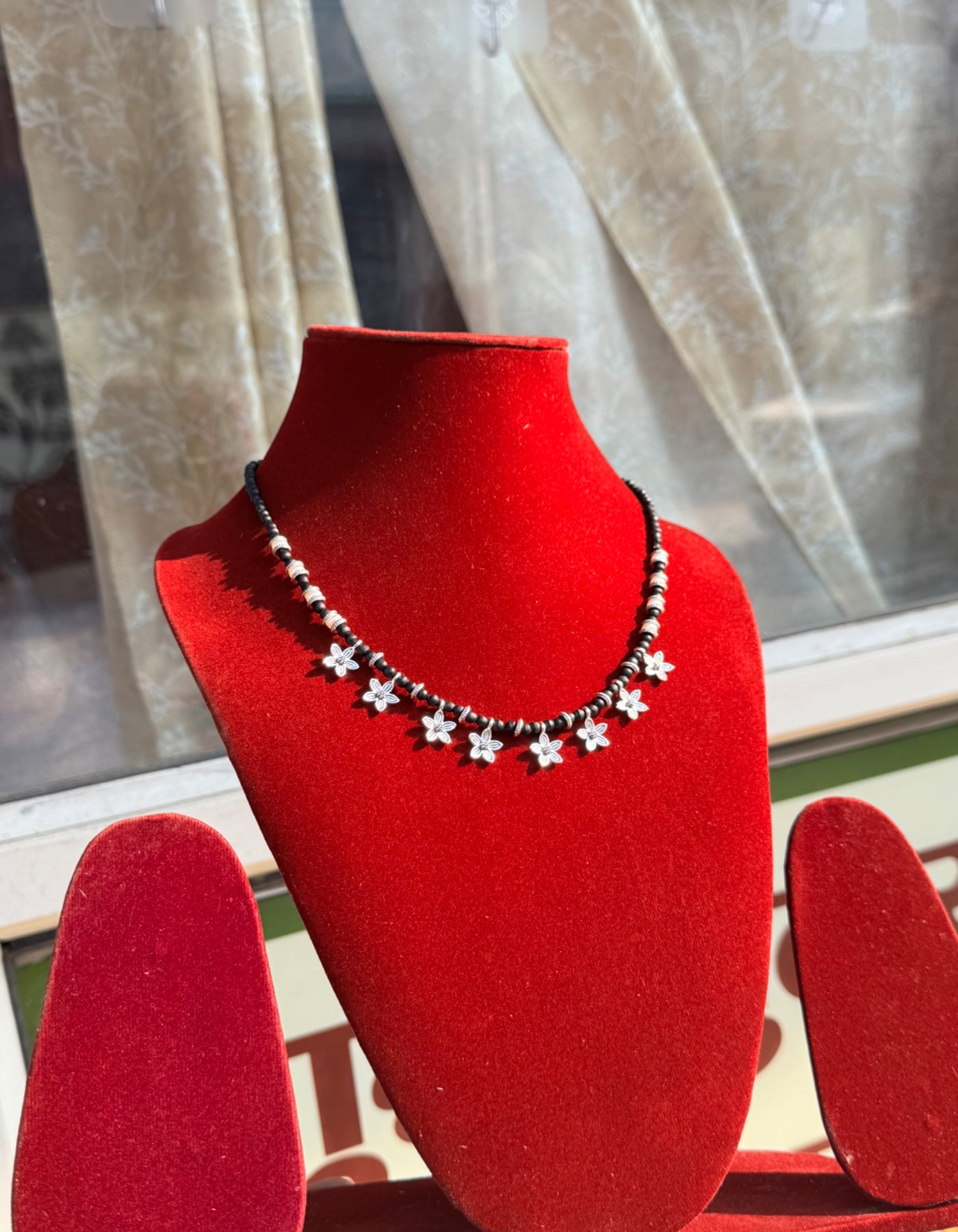 100% Original Black Tulsi Mala- A Beautiful Combination Of Flower Style German Silver+Pearls The Vrinda Store - Original Tulsi Kanthi Mala Shop In Vrindavan