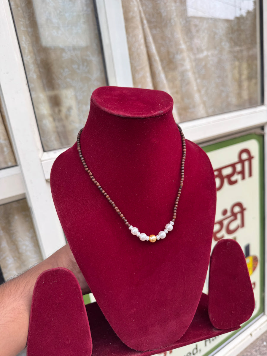 100% Original Brown Tulsi Kanthi Mala With Pearls The Vrinda Store - Original Tulsi Kanthi Mala Shop In Vrindavan