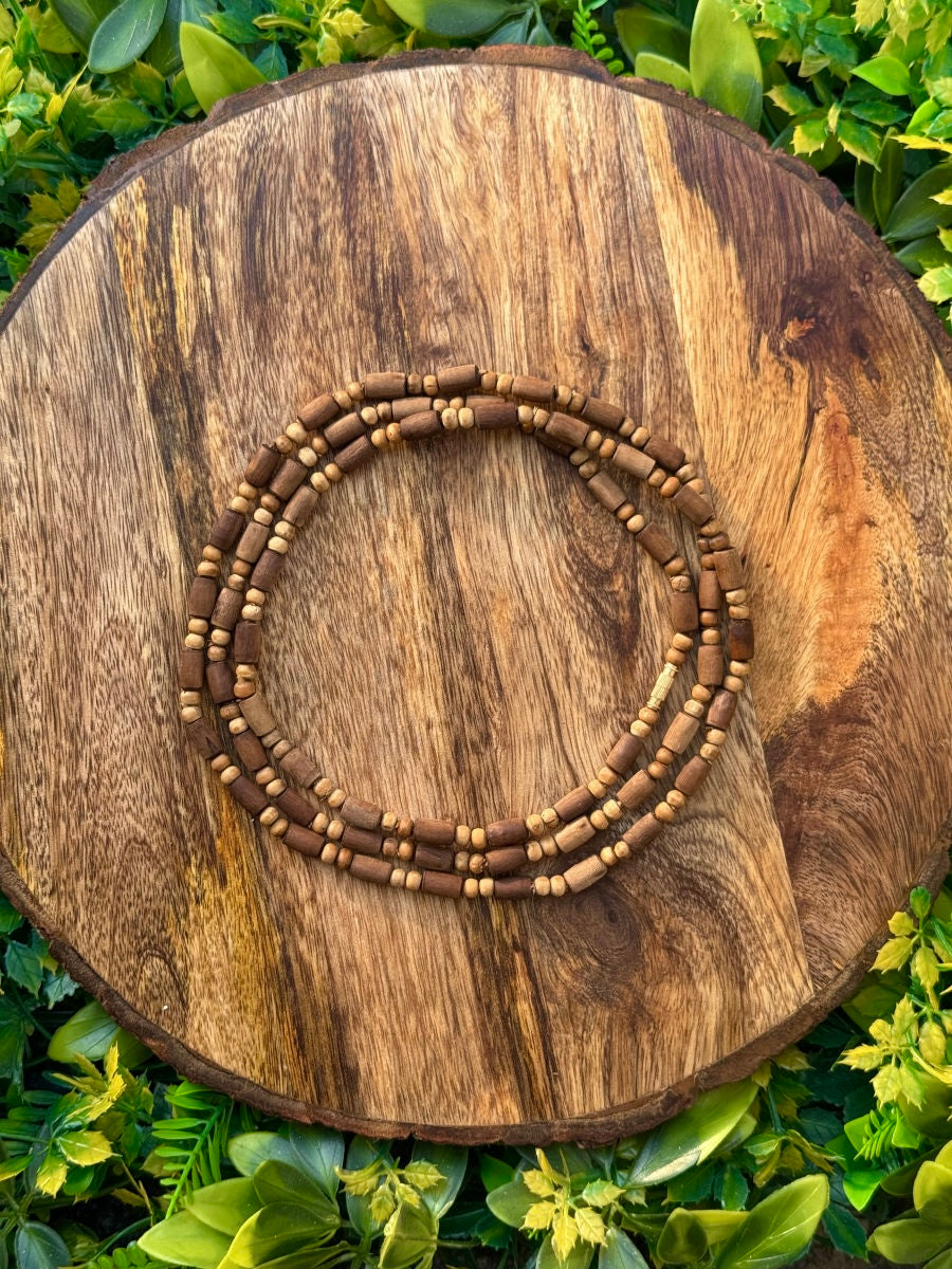 3 Round Brown Original Tulsi Mala(Long+Round Beads Mix) The Vrinda Store - Original Tulsi Kanthi Mala Shop In Vrindavan