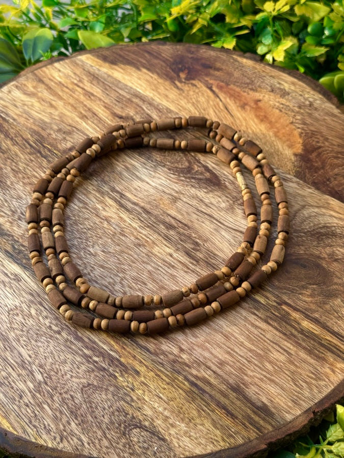 3 Round Brown Original Tulsi Mala(Long+Round Beads Mix) The Vrinda Store - Original Tulsi Kanthi Mala Shop In Vrindavan