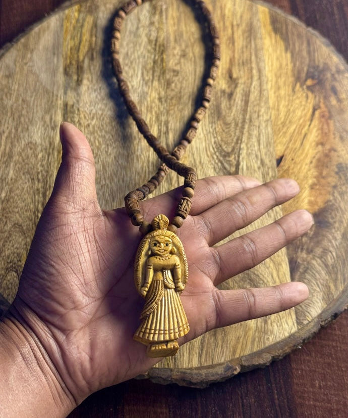 Shri Radha Handmade Locket & Radha Name Brown Original Tulsi Mala-24 Inch The Vrinda Store - Original Tulsi Kanthi Mala Shop In Vrindavan