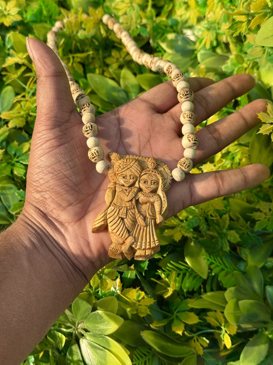 Radha-Krishna Handmade Locket With Radha Name Original Tulsi Mala-22 Inch The Vrinda Store - Original Tulsi Kanthi Mala Shop In Vrindavan