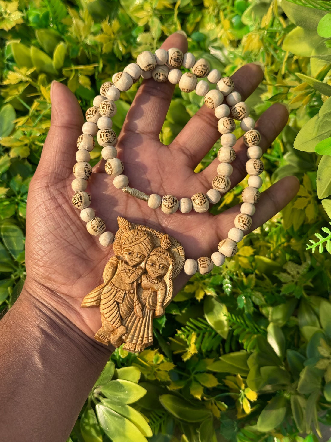 Radha-Krishna Handmade Locket With Radha Name Original Tulsi Mala-22 Inch The Vrinda Store - Original Tulsi Kanthi Mala Shop In Vrindavan