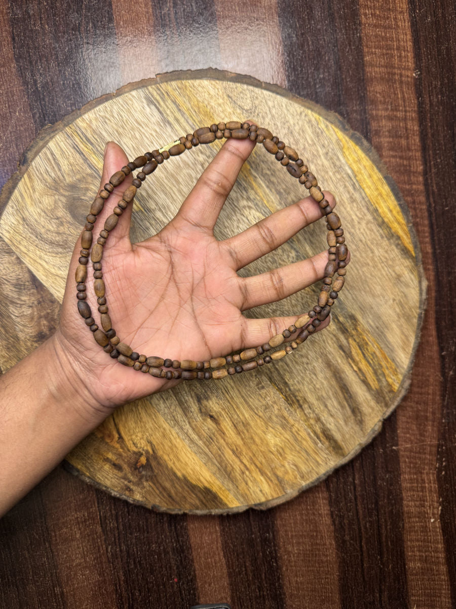 2 Round (Mridang+Round beads) Brown Original Tulsi Mala The Vrinda Store - Original Tulsi Kanthi Mala Shop In Vrindavan