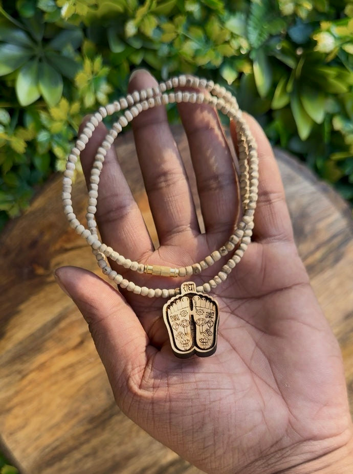 Lotus Feet Of Radharani Locket With Pure Tulsi Mala(1 Round) The Vrinda Store - Original Tulsi Kanthi Mala Shop In Vrindavan