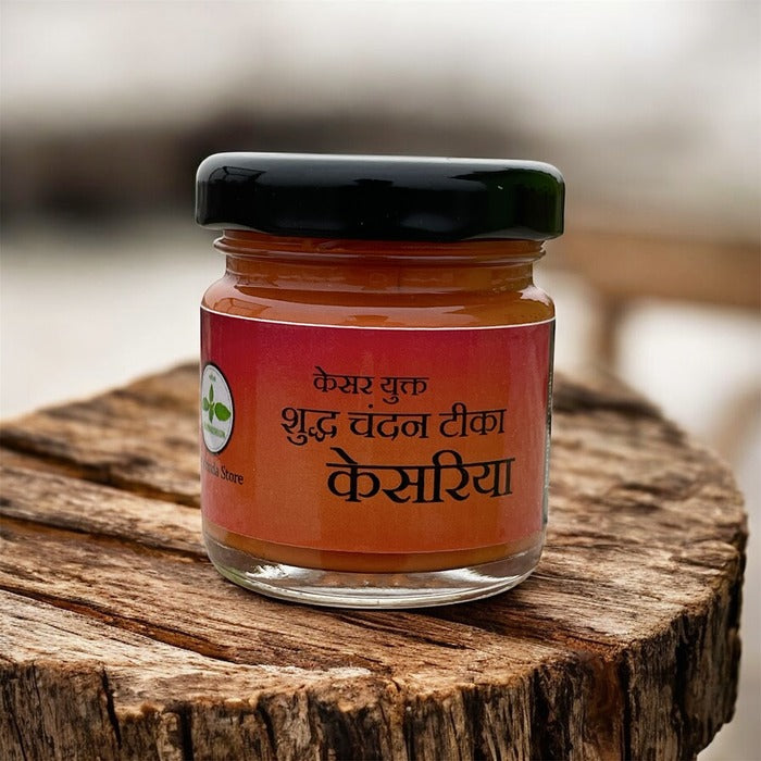 Original Chandan Tika Kesariya With Kesar ( Premium Quality ) The Vrinda Store - Original Tulsi Kanthi Mala Shop In Vrindavan