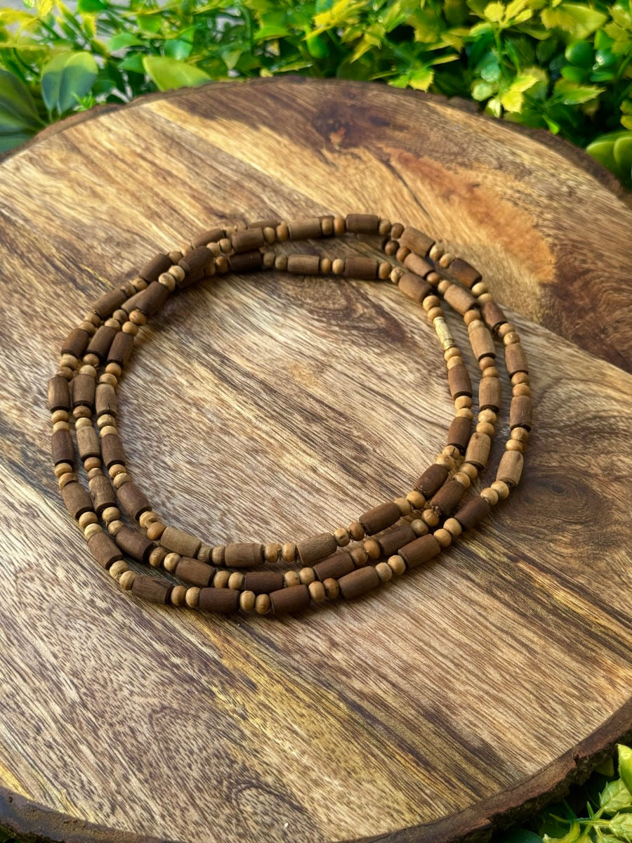 3 Round Brown Original Tulsi Mala(Long+Round Beads Mix) The Vrinda Store - Original Tulsi Kanthi Mala Shop In Vrindavan