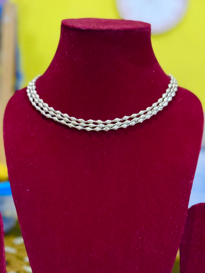 3 Round Handmade Silver Tulsi Mala | Silver Chain Necklace | both Men and Woman The Vrinda Store - Original Tulsi Kanthi Mala Shop In Vrindavan