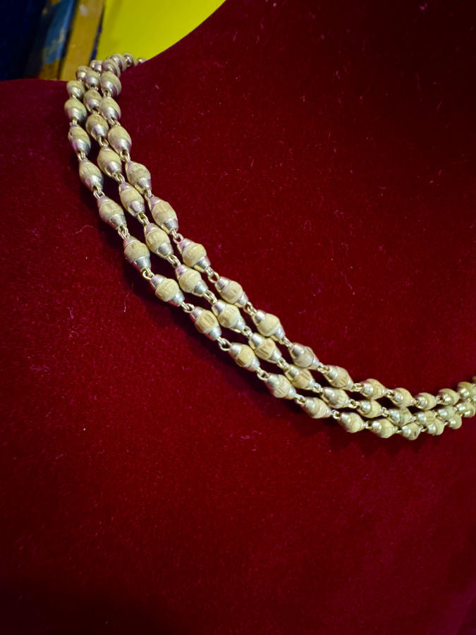 3 Round Handmade Silver Tulsi Mala | Silver Chain Necklace | both Men and Woman The Vrinda Store - Original Tulsi Kanthi Mala Shop In Vrindavan