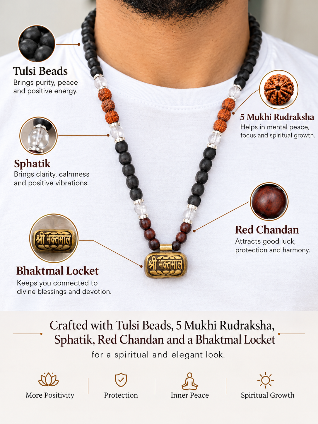 Shri Bhaktmal Locket Tulsi Mala With Combination Of(Tulsi+Rudraksha+Sphatik+Red Chandan+Tulsi Bhaktmal) The Vrinda Store - Original Tulsi Kanthi Mala Shop In Vrindavan